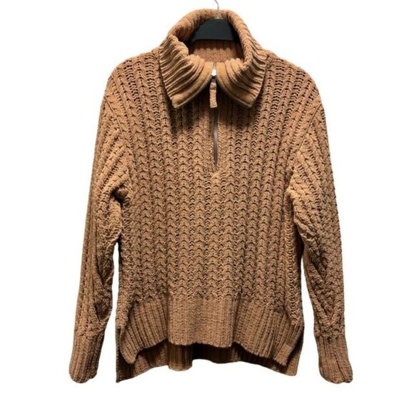 Aerie Womens Cable Car Quarter Zip Sweater Size XS Camel - Picture 1 of 8